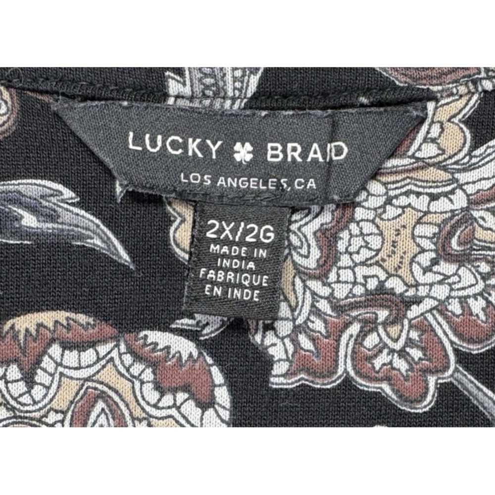 Lucky Brand Womens 2X Floral Tunic Black V Neck Viscose Peasant Boho Plus Size - Picture 4 of 11